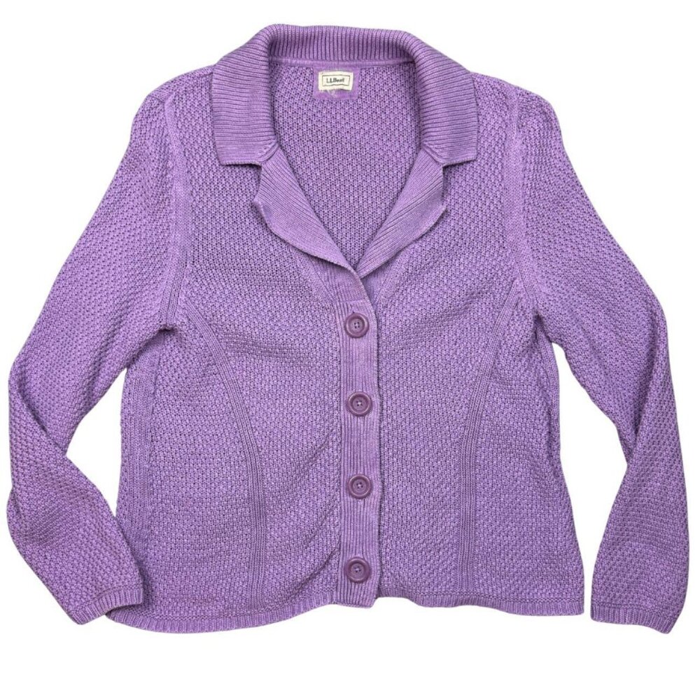 L.L. Bean Lilac Purple Button Front Cotton Knit Cardigan Sweater Women’s